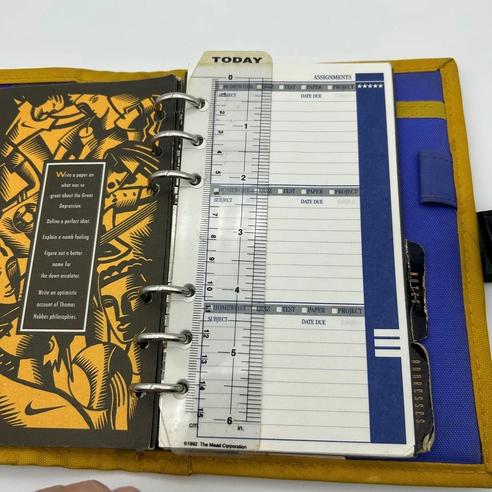 Vintage 1992 Mead Nike 6 Ring Binder Organizer Purple Blue Yellow Canvas Planner